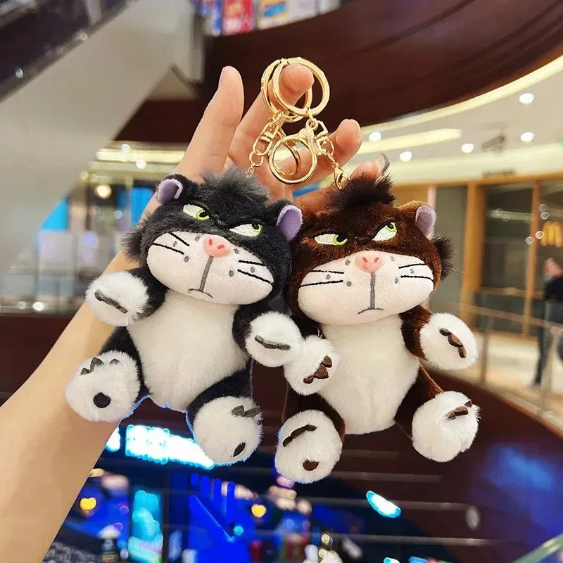디즈니 귀여운 루시퍼 고양이 키체인 애니메이션 영화 봉제인형 부드러운 루시퍼 고양이 플러시 소녀 키체인 생일 선물 가방 펜던트 선물
