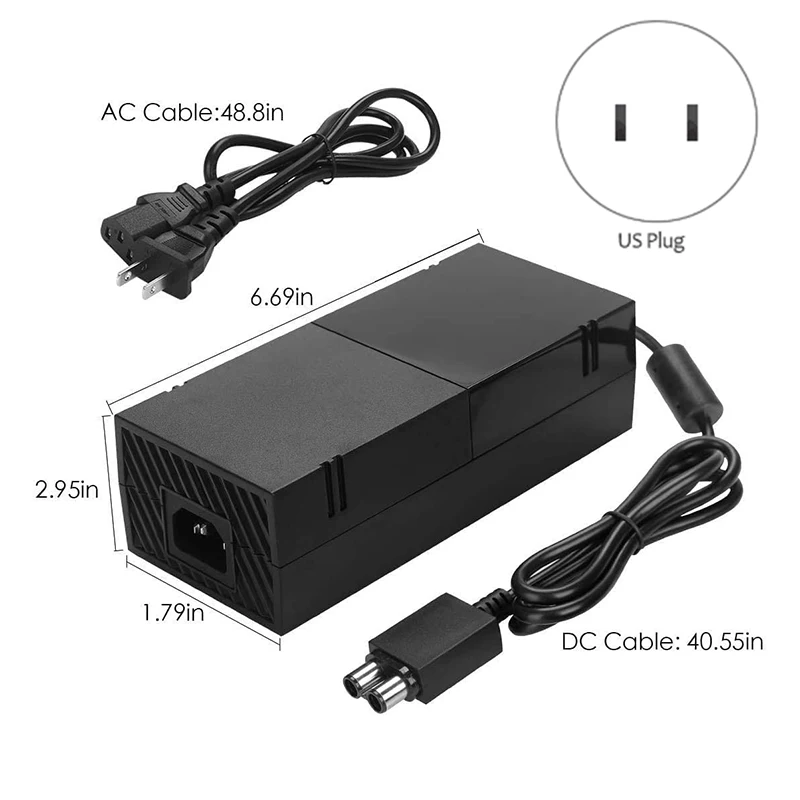 Per Xbox One Power Supply Brick Con Cavo Di Alimentazione, Alimentatore Ac Adapter Sostituzione Us Plug