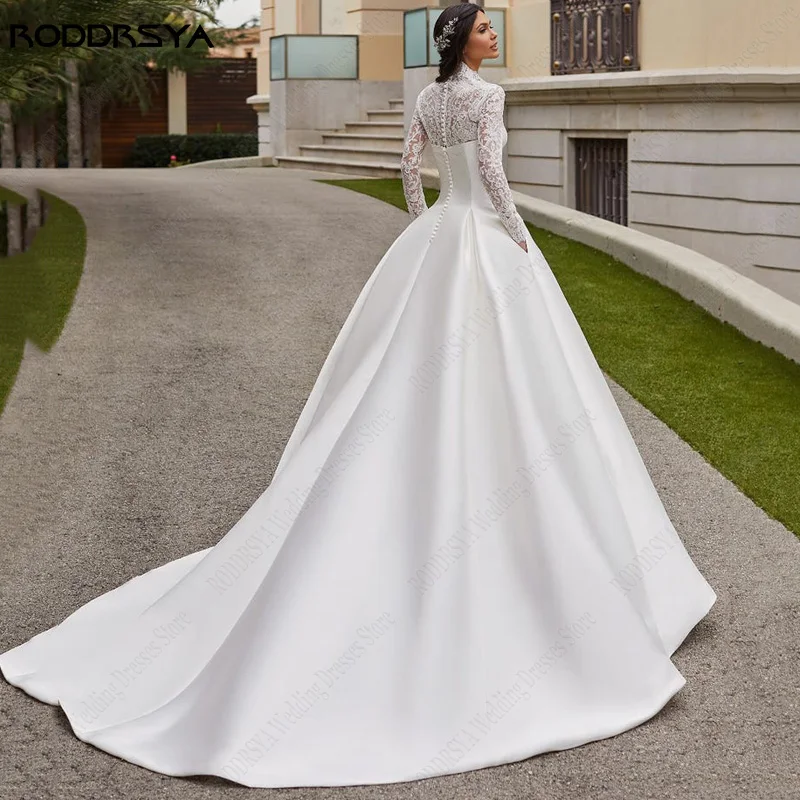 RODDRSYA abiti da ballo in pizzo di raso per Appliques da sposa maniche lunghe abiti da sposa Vestidos De Noiva Mariage Princess Custom Made