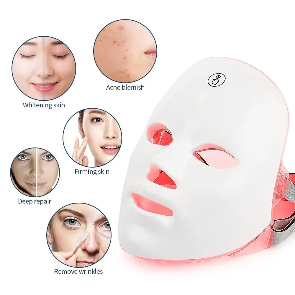 7 Colors LED Face Beauty Machine Photon Facial Mask Skin Tighten Rejuvenation Facial Neck Mask Rechargeable facial neck mask led facial mask facial machine