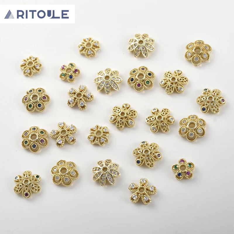 

14k gold inlaid zircon flower receptacle diy handmade bracelet bead bracelet necklace flower cap accessories materials