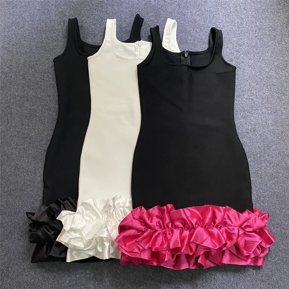 3 Colori Tank Square Collar Bandage Dress Per Le Donne Summer Elastic Bodycon Mini High Street Evening Club Party Going Out Dress