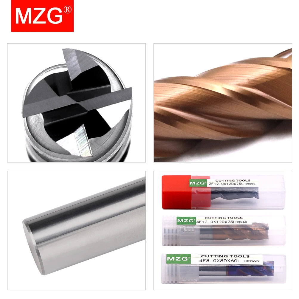 Milling Cutter MZG HRC 45 55 65 2 Edge 4 Flute Square Titanium Machining CNC Hard Alloy Carbide Tungsten Steel End Mill