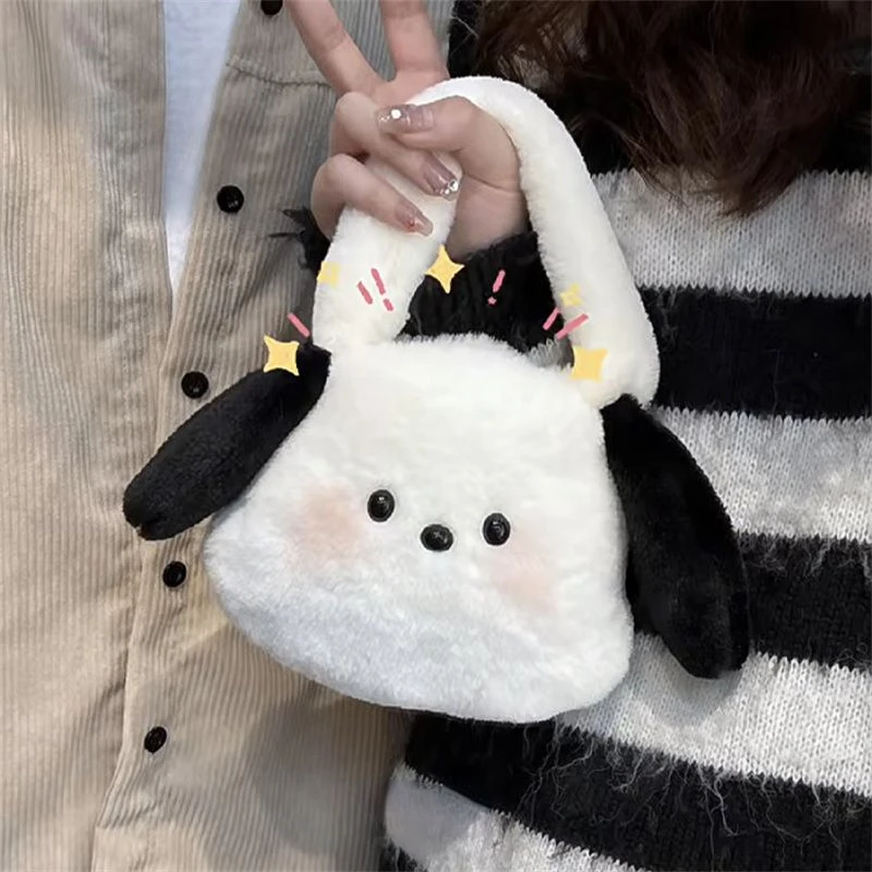 MBTI-Petit sac à main Pochacco pour femme, sac en peluche moelleux, sac de dessin animé mignon, sac décontracté tout match, porte-monnaie design de luxe pour filles, mode 2024