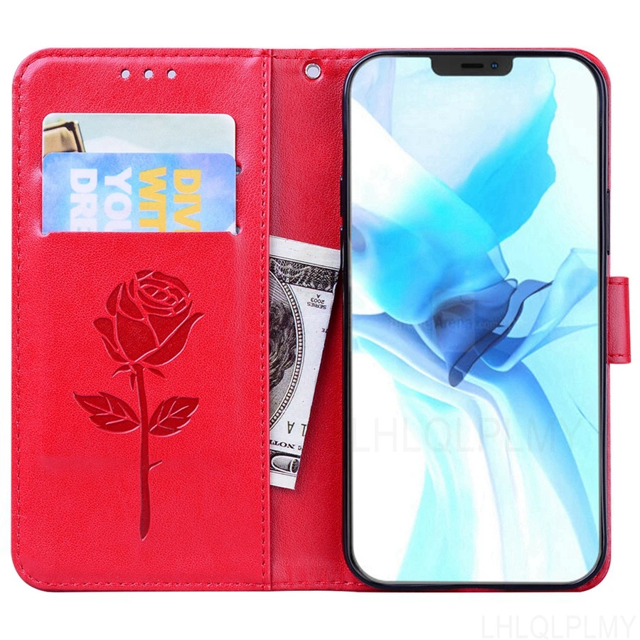 Elegant Rose Leather Flip Wallet Case - Premium Smartphone Cover
