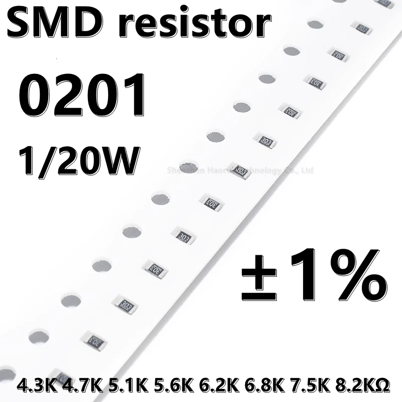 

(100 шт.) 1/20 Вт 0201 SMD резистор 1% 4,3 K 4,7 K 5,1 K 5,6 K 6,2 K 6,8 K 7,5 K 2 кОм