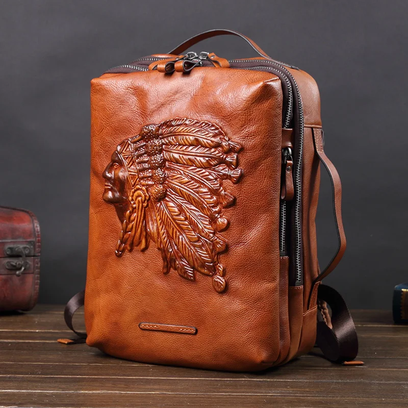 Vintage Leather Men's Backpack Male Laptop Shoulder Bag Men Large Capacity Travel Backpacks Cowhide Schoolbag Indian Cow Leather 2