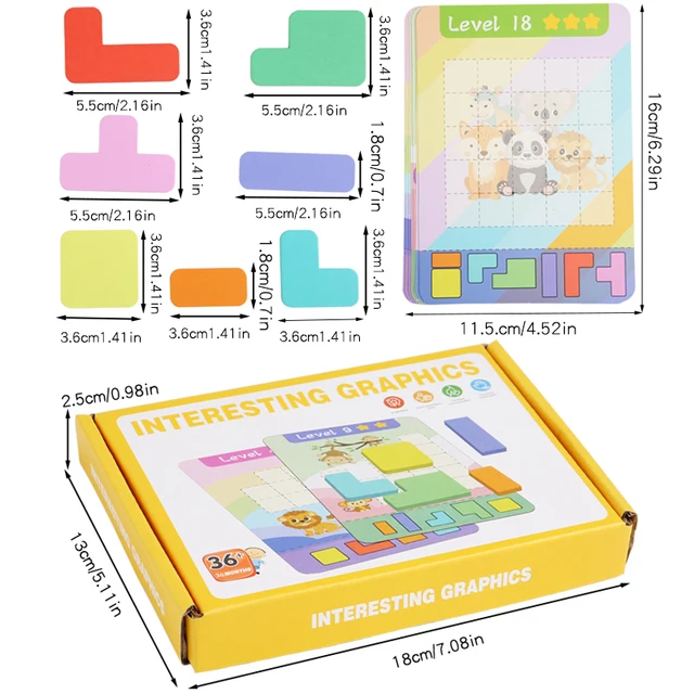 Wooden Educational Puzzle Toy, Wooden 7 Colored Building Blocks & 9 Double-sided Challenge Cards, Exercise Thinking Ability Game 6