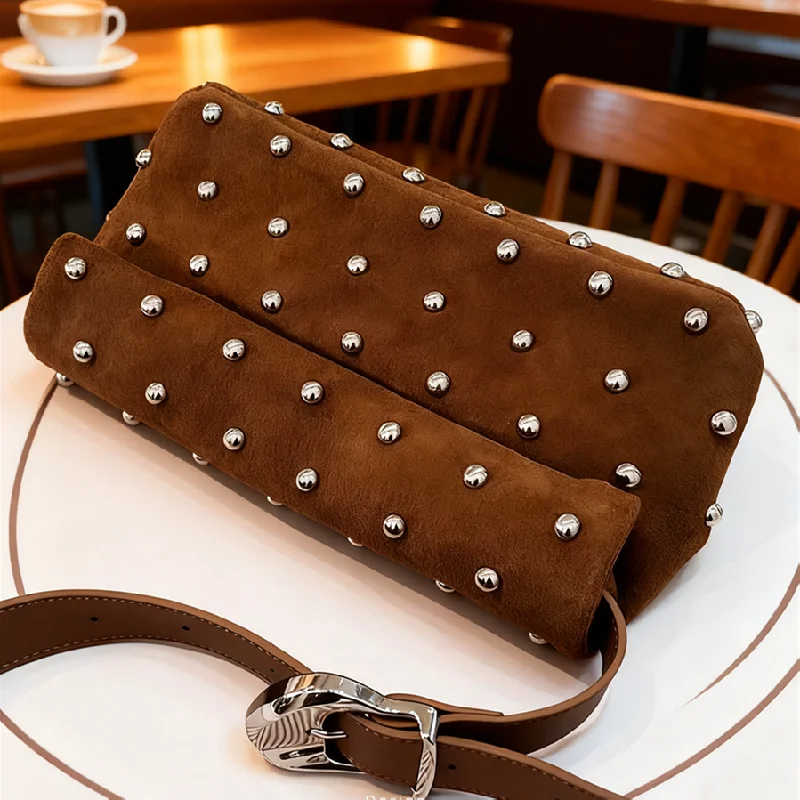 Designer Luxury Shoulder Bag Women New High End Quality Suede Rivet Decoration Handbag Moto Styling Vintage Casual Female Bags
