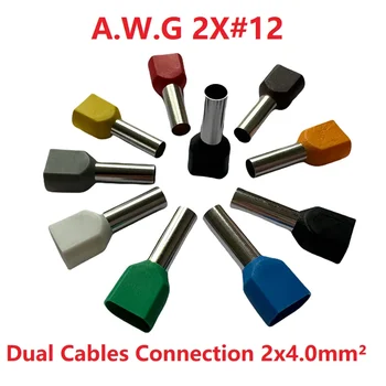 100PCS 2x4.0mm² A.W.G 2X#12 Dual Cables Type Copper Starfix Insulated Ferrules Lug End Terminal Crimping Lug TE4012