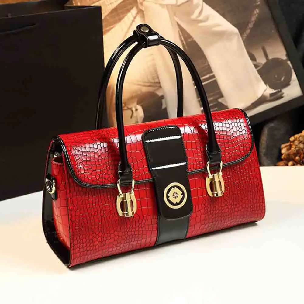 

Fashionable Women Shoulder Boston Bag Luxury Crocodile Texture Big Capacity Casual Tote Noble Ladies Party Handbags 2023 New