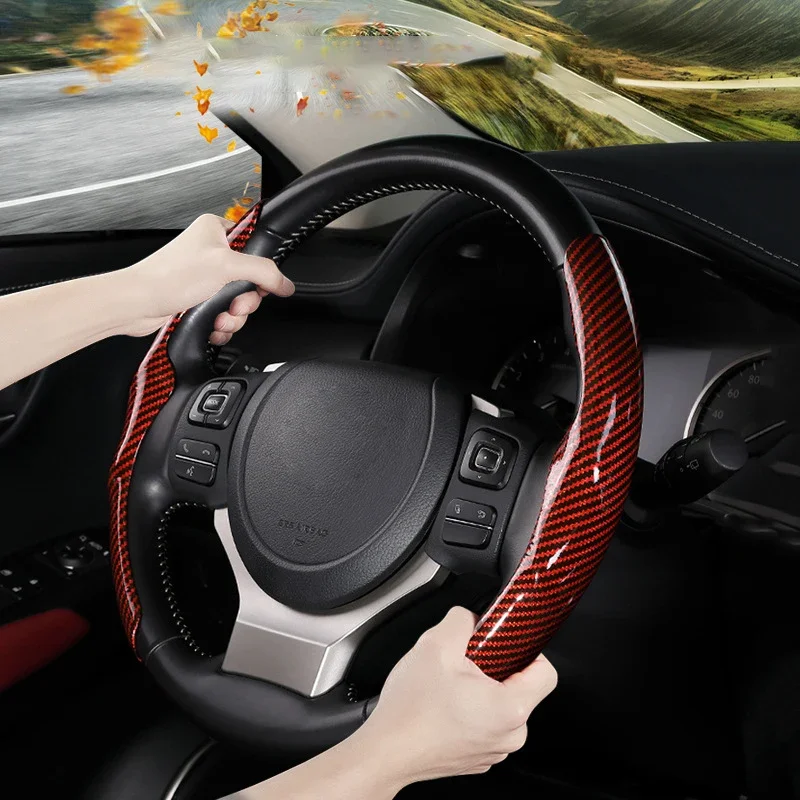 Steering Wheel Cover 36cm Carbon Fiber Non-slip Sports Ultra-thin Summer Auto Handle Protective Type D