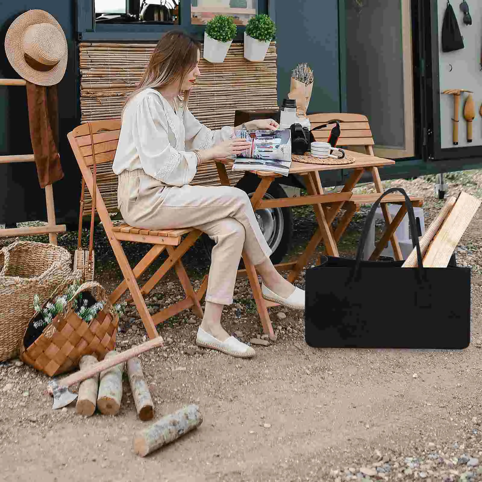 

Sturdy Large Capacity Log Tote Handbag Firewood Carrier Holder (Black Color)