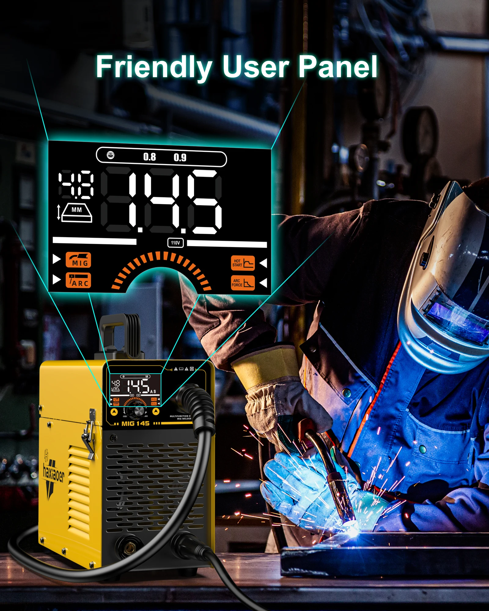 Haxiaoer MIG145 Welding Machine MMA/GASLESS MIG/LIFT TIG 120A Welder Flux Core Welder for Carbon Steel Stainless Steel 3