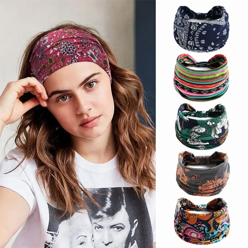 Boêmio bandanas faixas de cabelo elástico yoga bandana feminino