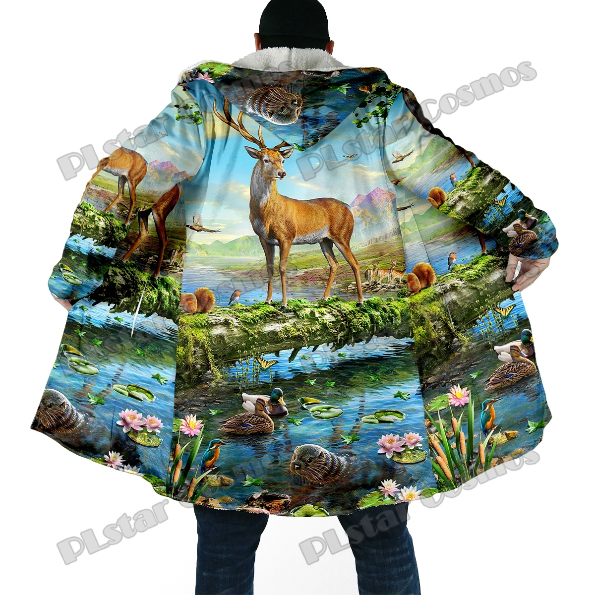 Animal World Sea Turtle / Deer / Shark / 3D All Over Printed Men's Fleece Hooded Cloak Unisex Casual Thick Warm Cape coat PF100