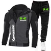 Kawasaki Logo Motorcycle Racing Team Men Zip Up Hoodie Pant Sets 2025 Fashion Male Zipper Sweatshirt Pants Suit Sport Coat Set 1