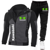Kawasaki Logo Motorcycle Racing Team Men Zip Up Hoodie Pant Sets 2025 Fashion Male Zipper Sweatshirt Pants Suit Sport Coat Set 1