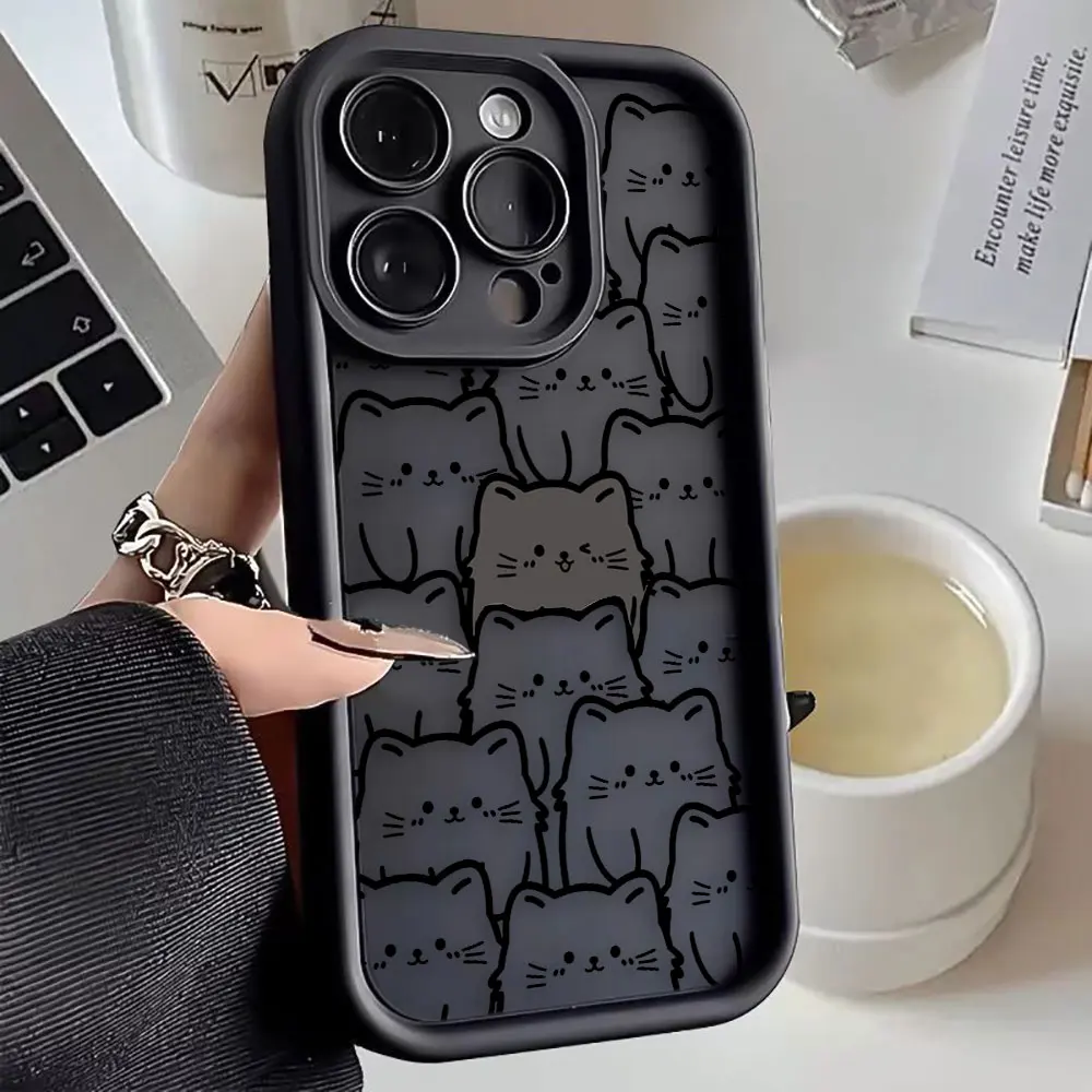 Whimsical Orange Black Cat Design Phone Case Cover