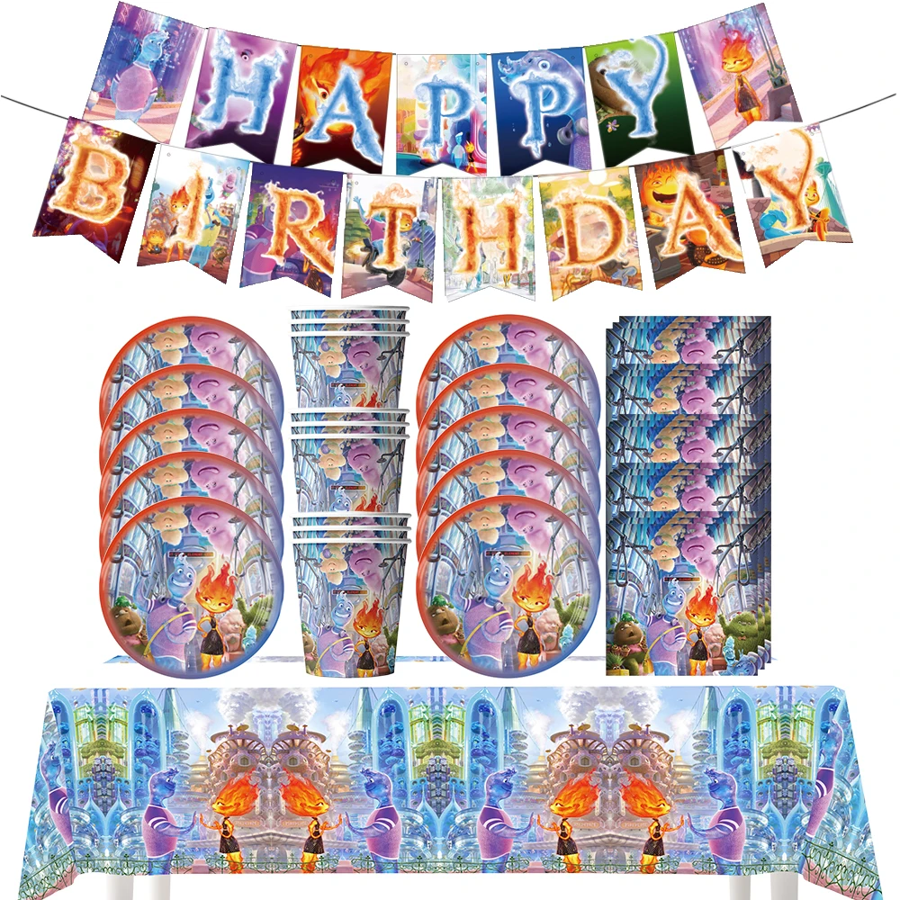

Disney Elemental Birthday Party Decoration Tablware Set Elemental Balloons Decor Customize Name&Years Baby Shower Party Evenet