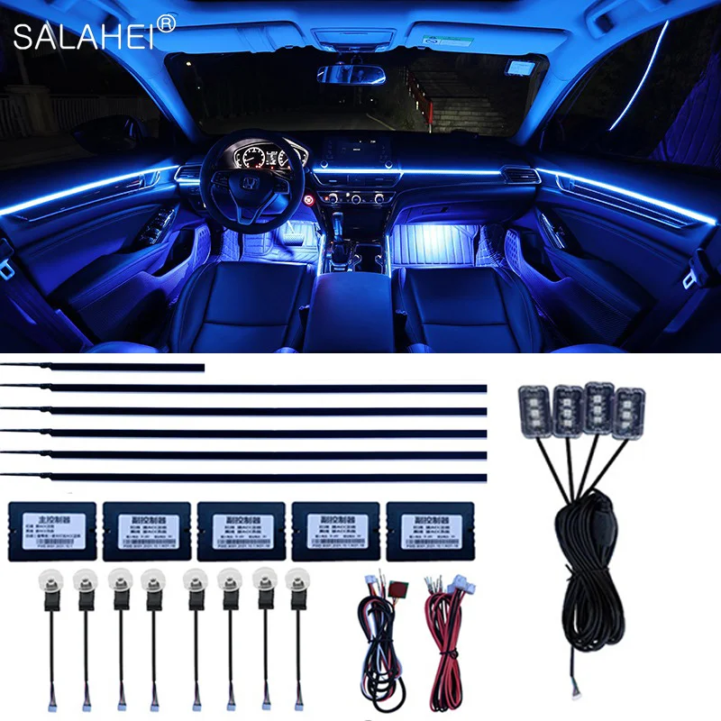 

6in1 18in 1 Car Interior Acrylic Guide Fiber Strip Backlight Car Interior Ambient Lights RBG 64 Color Decoration Atmosphere Lamp