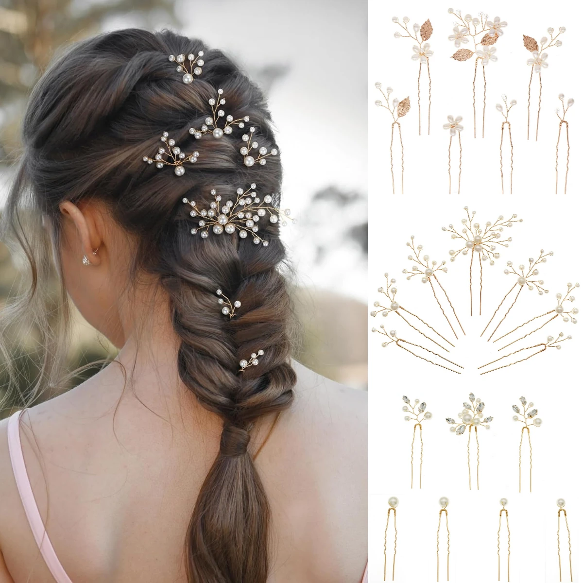7-teiliges Set Perlen-Haarspangen für Damen, Perlen-Blumen-Haarspange, Kopfschmuck, Braut-Haaraccessoires, Party-Haarstäbchen, als Geschenk geeignet.