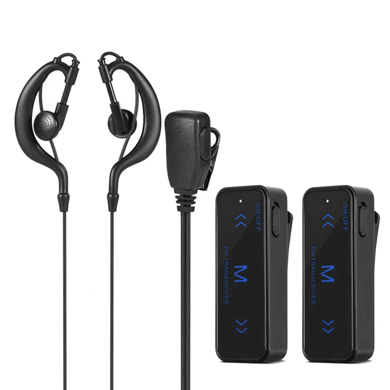 Mini Walkie Talkie 400-470MHz 2-Way Radio 3W Transceiver Earpiece Headset Earmuff USB Powered 2Pcs