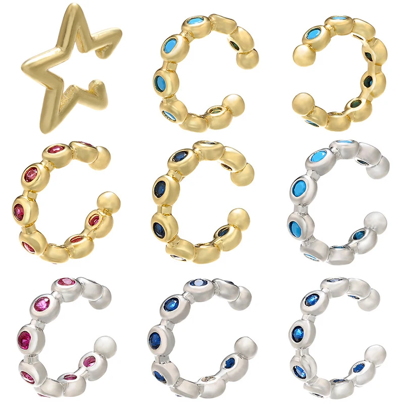 Ear Clip Earrings Non Pierced Earing Star Heart Rivet Rainbow CZ