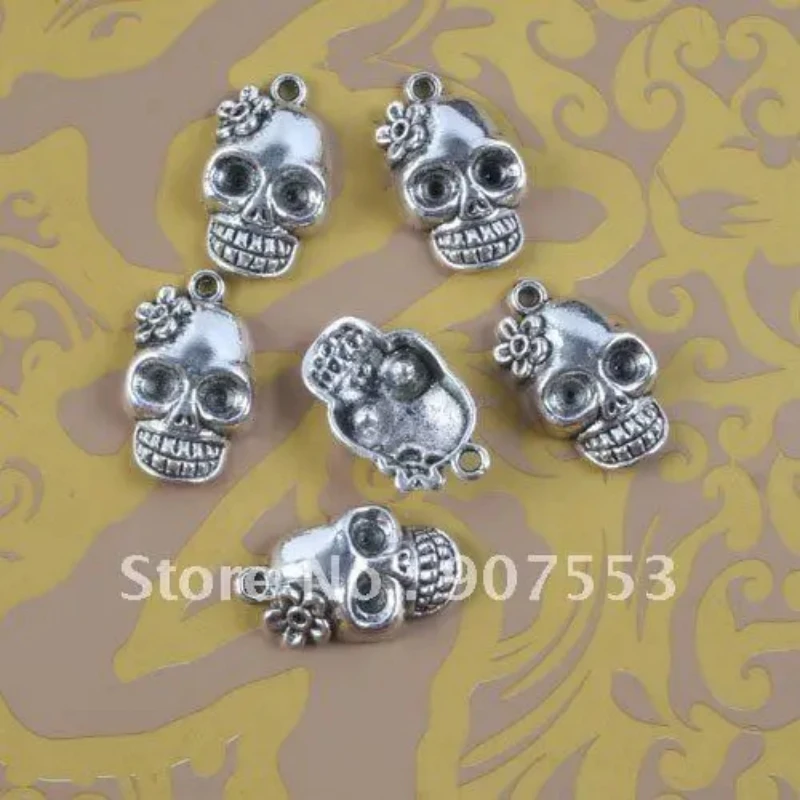 

20pcs 12*21mm Tibetan Silver Flower Skull Pendant H0355 Jewelry Charm