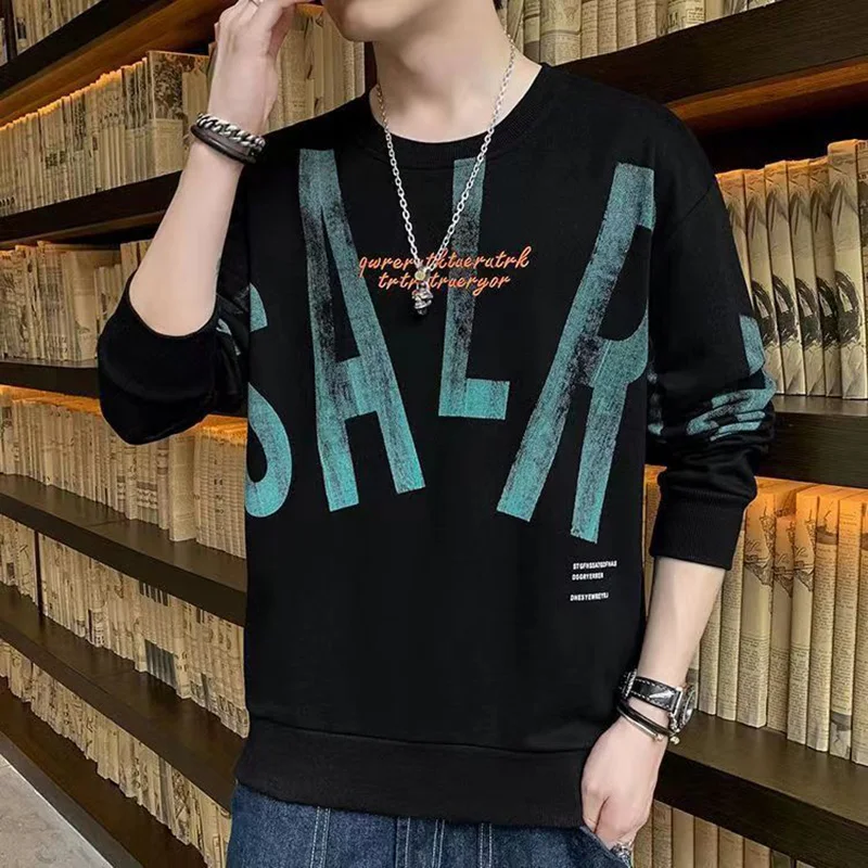 Fashion O-Neck Spliced All-match Printed Sweatshirt Men Clothing 2023 Autumn New Oversized Casual Tops Loose Korean Sweatshirts