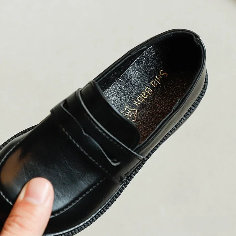 2-8Y Children's British Leather Shoes Spring New Versatile Comfortable Boys' Girls Black Single Shoes Retro Soft Leather  Shoes 5