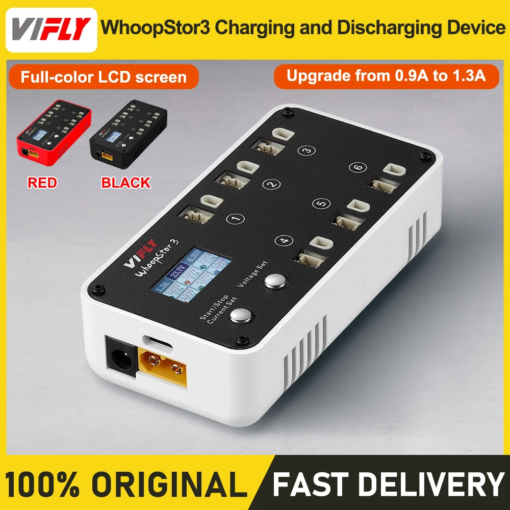 VIFLY WhoopStor 3 V3 6-портовое 1S LIPO Зарядное устройство для аккумулятора с функцией хранения Цветной ЖК-дисплей для RC FPV BT2.0 PH2.0