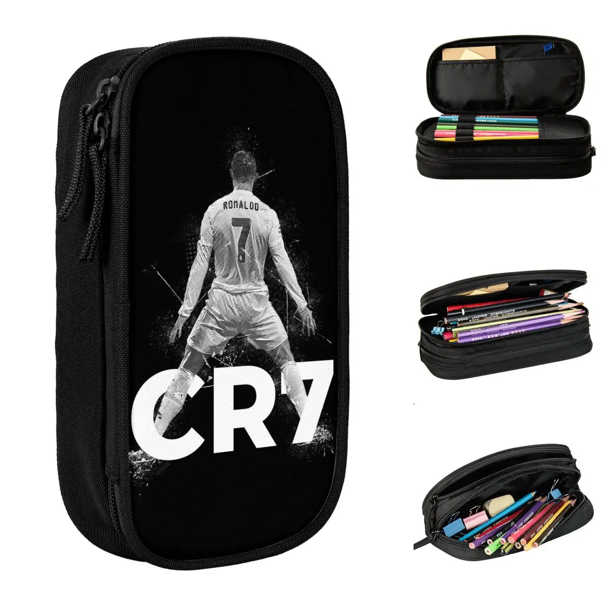 CR7 Football Soccer Pencil Ronaldos Pencil Pouch Pen Holder for Student Big Capacity Bag School Supplies Zipper Stationery