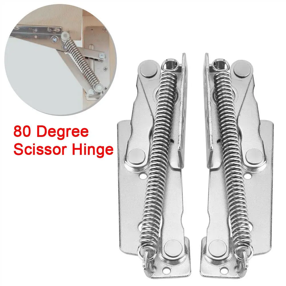 2Pcs 80 Degree Scissor Hinge Cabinet Upper Flip Door Scissor Hinge Sofa Folding Spring Hinge Lift Up Stay Flap Top Support Tool