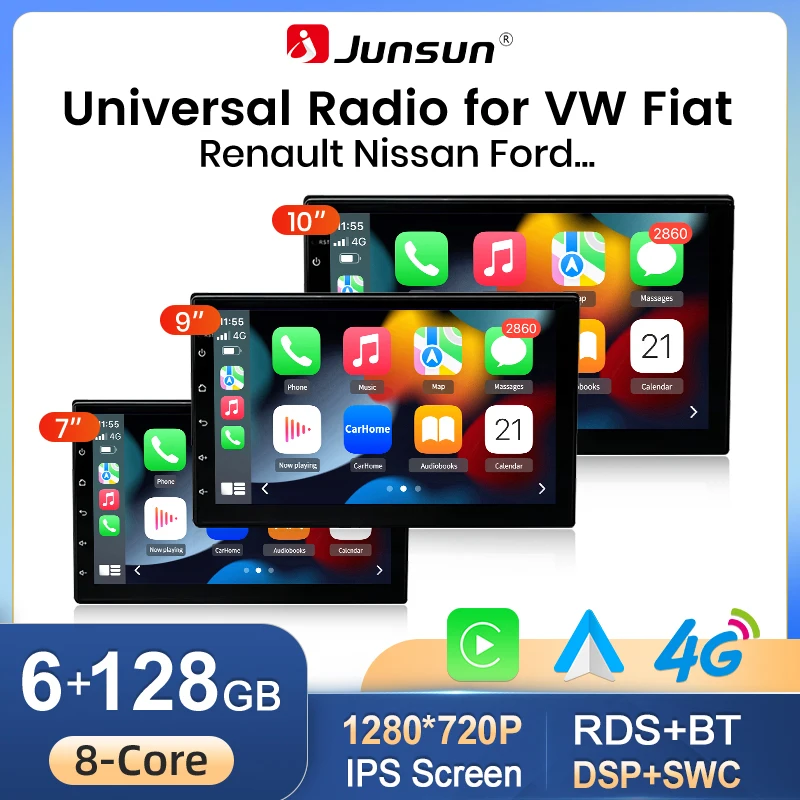 Radio de Coche Junsun 7 9 10'' Universal con CarPlay y Android Auto para VW, Fiat, Renault, Nissan, Peugeot, GPS, Multimedia, Autoradio, Estéreo, Navegador 1