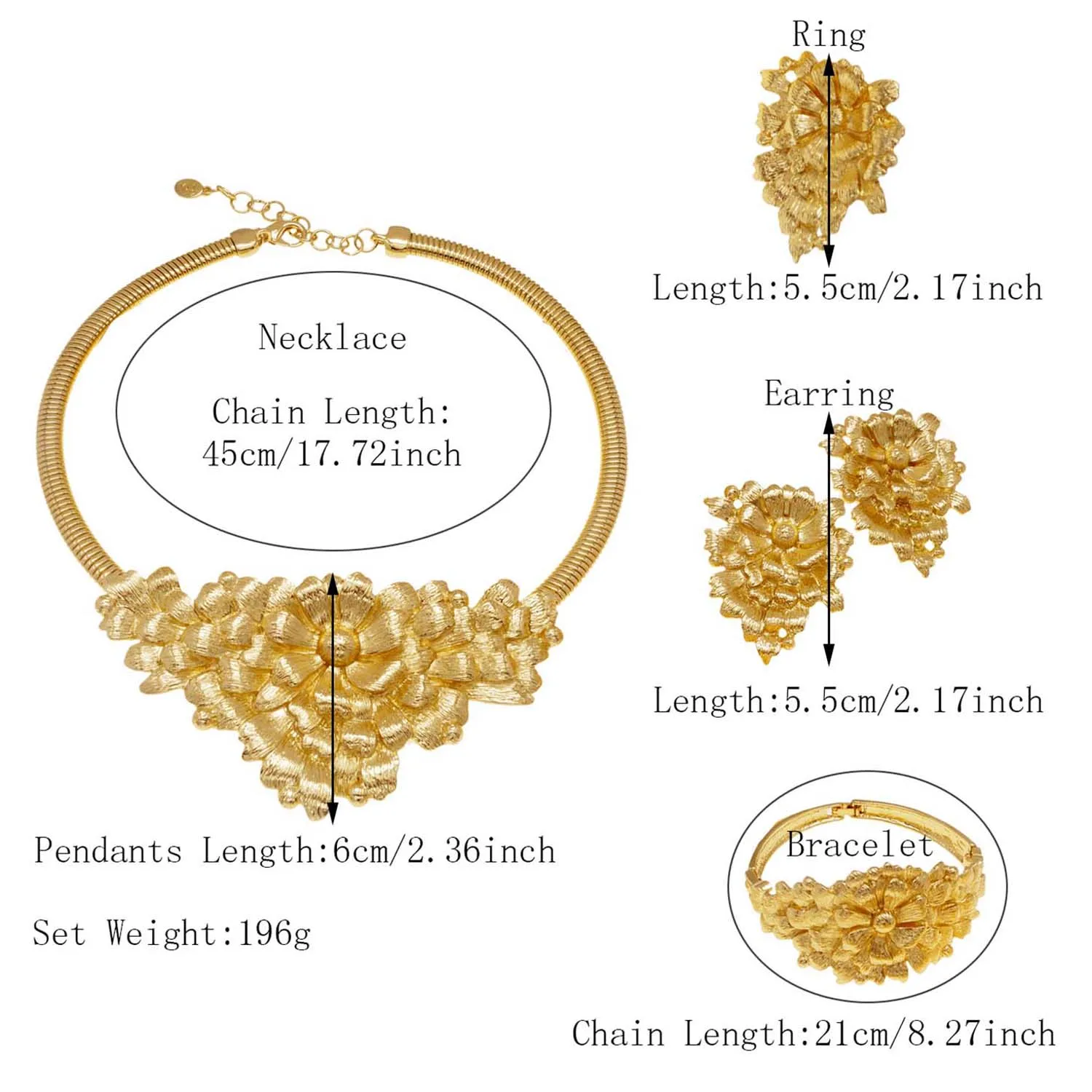 Women Gold Plated Jewelry Original Women Big Bud Necklace Jewelry Set Dubai Fashion Earrings Rings Wedding Accessories - 2