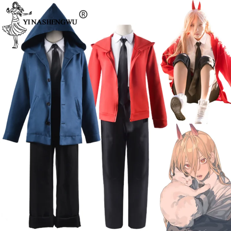 Power Cosplay Anime Chainsaw Man Cosplay Costume Blue Jacket Pants Power Wig Uniform Suit Halloween Christmas Costumes For Women