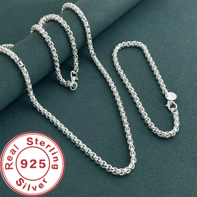 925 argent Sterling 4mm boîte ronde chaîne vénitienne Bracelet collier ensemble de bijoux usage quotidien accessoires de mode hommes femmes bijoux 1