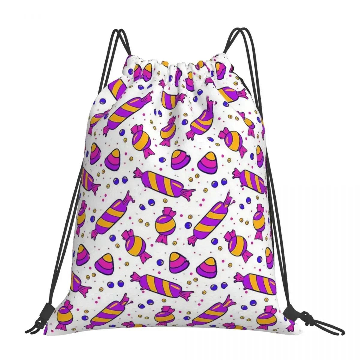 

Halloween Candy Pattern Backpacks Casual Portable Drawstring Bags Drawstring Bundle Pocket Storage Bag Book Bags For Students