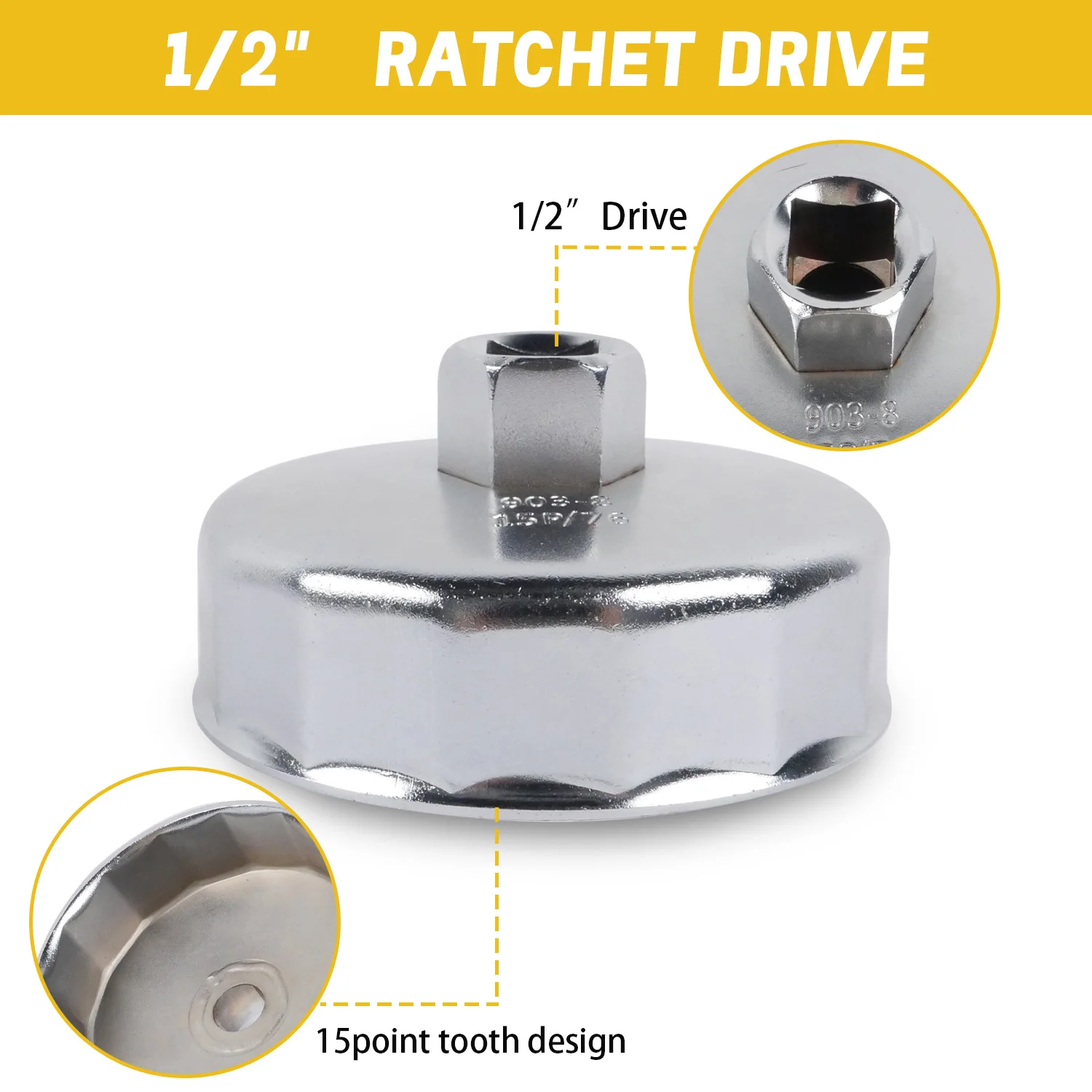 VIKTEC End Cap Oil Filter Wrench Car Repair Removal Tools Spanner Opener Socket 76mm 15 Point Aluminum Auto,VT01935P
