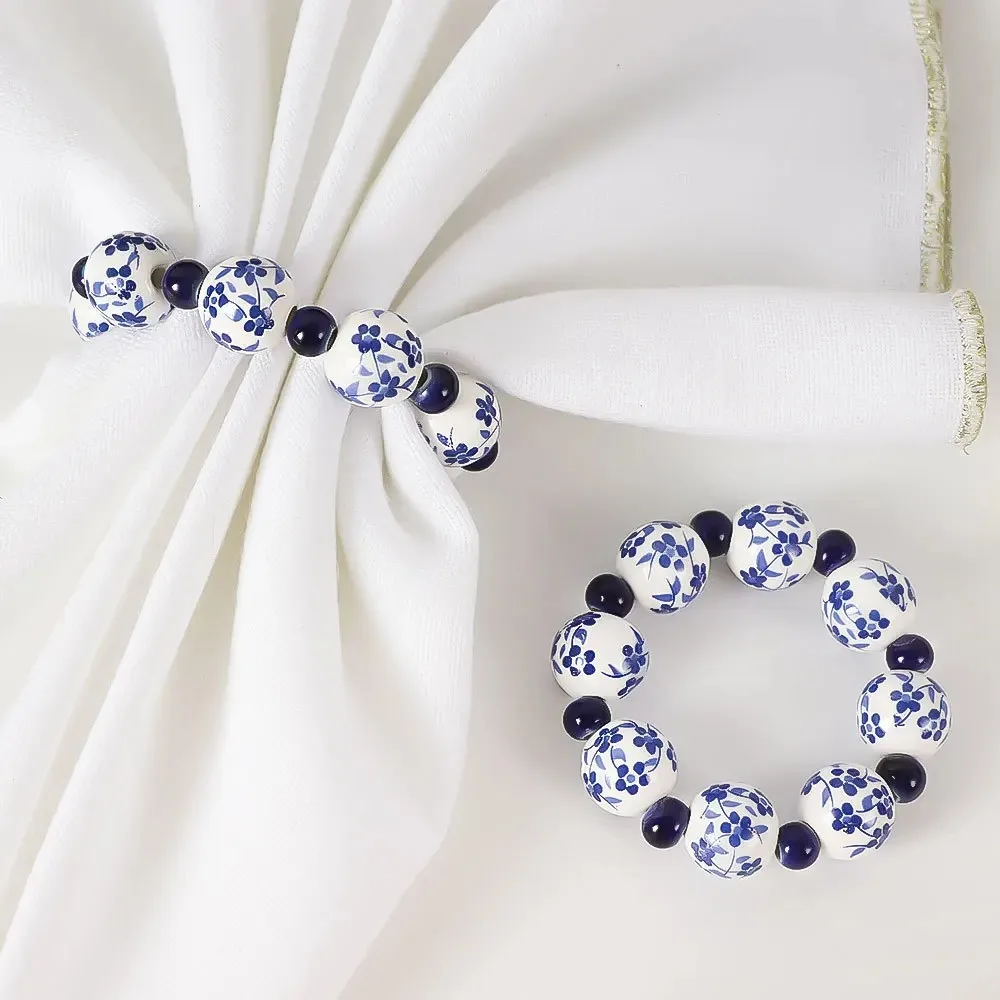 Napkin Ring 6/12pcs Creative Ethnic Style Hand-painted Blue And White Beads