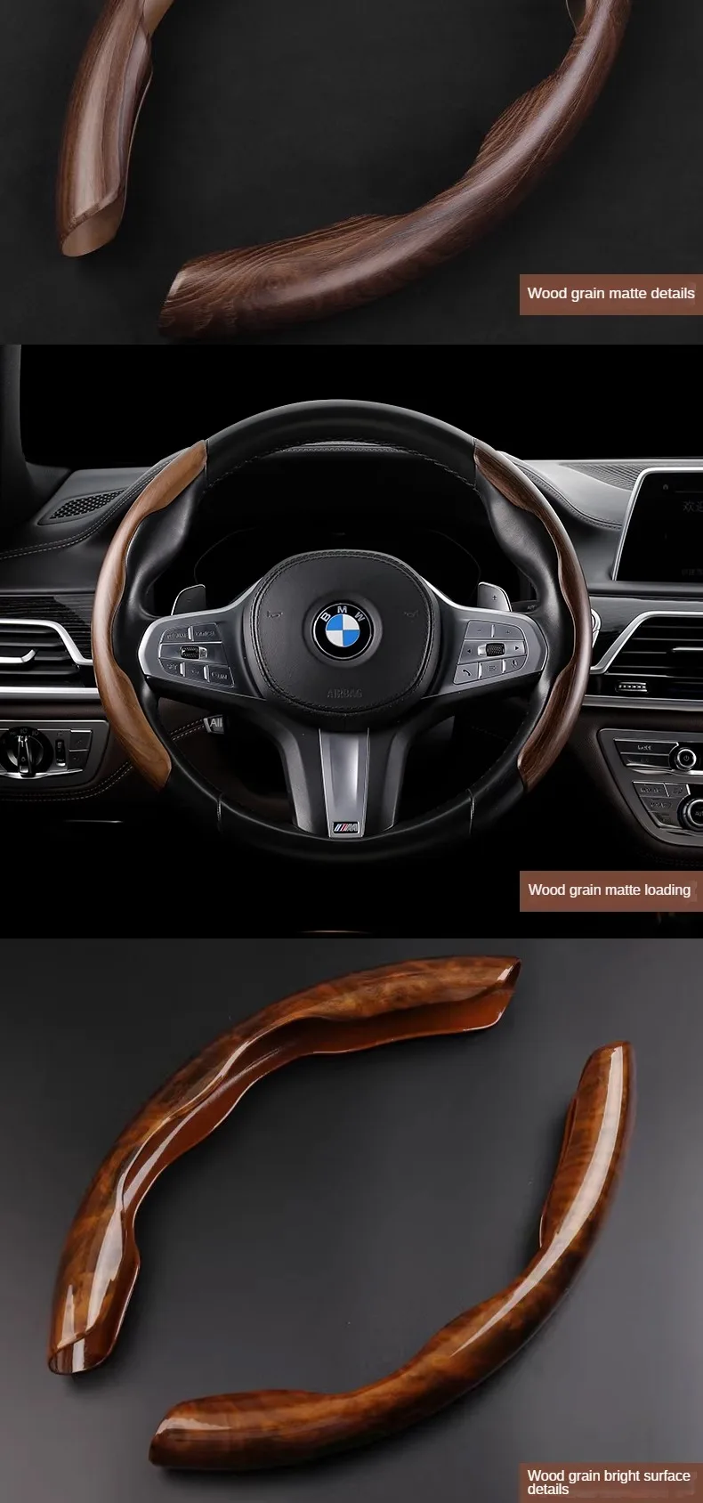 Pfirsich Holzmaserung Lenkrad abdeckung ultra dünne Kohle faser Auto Griff abdeckung Universal Schutzhülle Holz Auto Lenkung – Detail 7