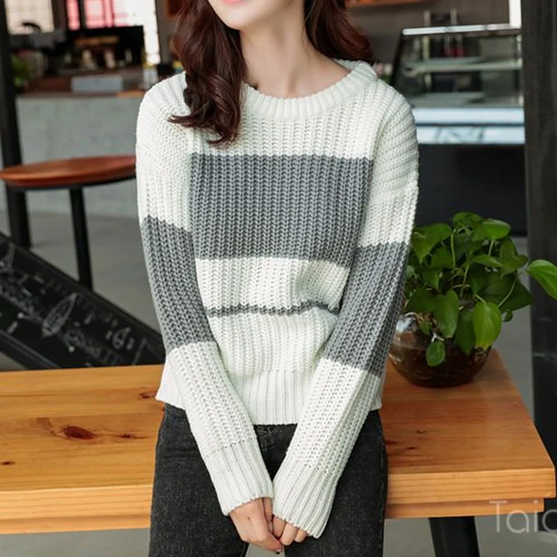 2023 Autumn Winter New Round Neck Long Sleeve Contrast Color Striped Sweater Man High Street Loose Casual All-match Pullovers