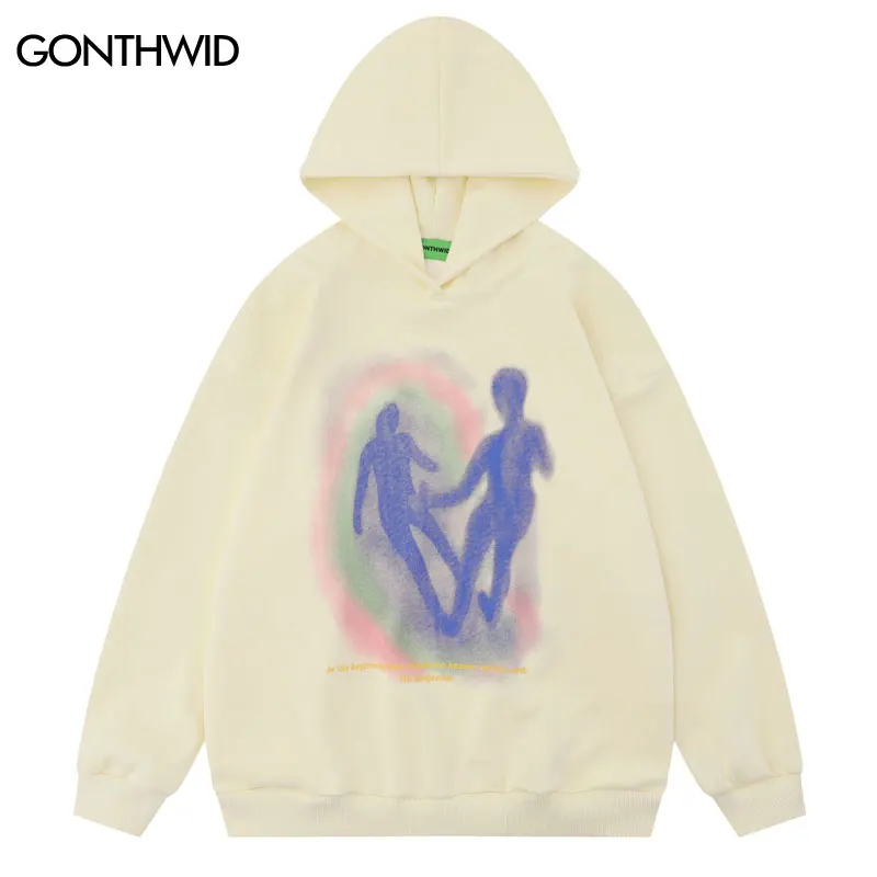 

Hip Hop Graphic Hoodie Streetwear Harajuku Abstraction Shadow Print Hooded Sweatshirt Y2K Men Fashion Casual Loose Punk Pullover