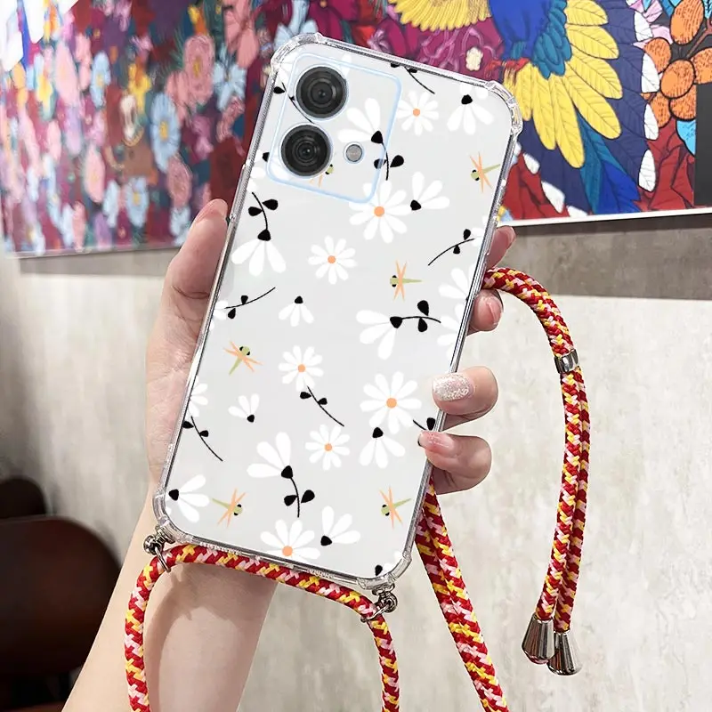 Fresh Flower Transparent Crossbody Lanyard Phone Case Cover