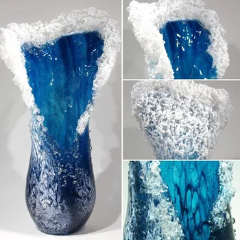 Sea Wave Vase, Wavy Vase Resin Blue Wavy Vase For Office Living Room Decorations Coffee Shop Decor 1