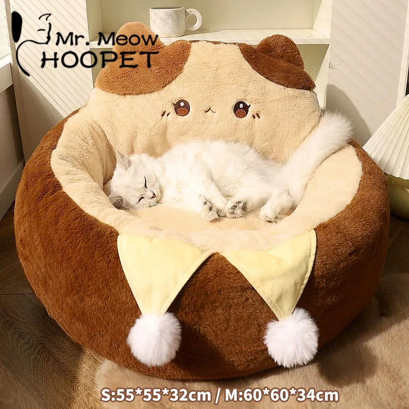 

HOOPET Cats Sofa Dogs Bed Round Cat Pad Mattress Winter Warm Deep Sleep Cushion Soft Cat House Dog Nest Pet Accessories