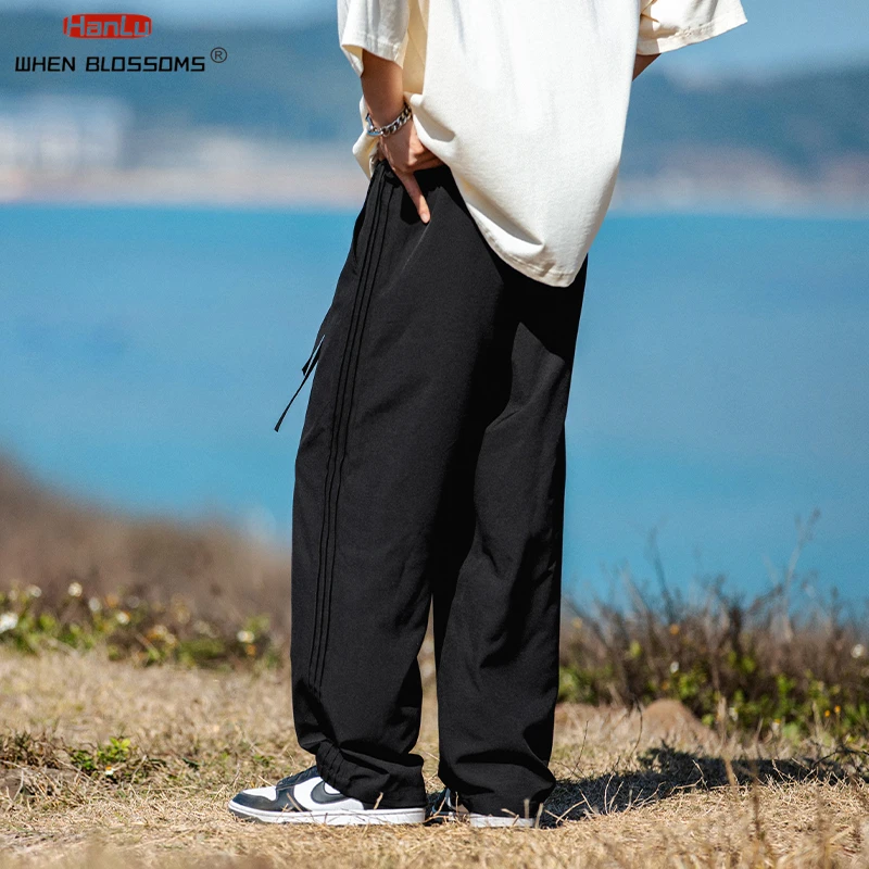 Korean Popular Men Pants Solid Elastic Lightweight Pants Women Summer Casual  Loose straight tube without wrinkles Trousers