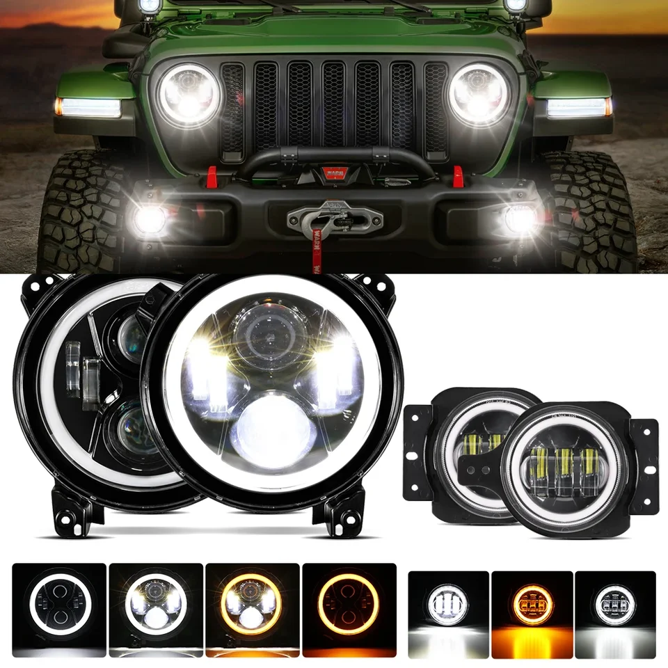 RIGIDON 2Pcs 7 inch ronde LED-koplampen, 50W 5000LM witte amberkleurige richtingaanwijzerkoplamp, 3000K 6000K 4 modi DRL Hi/Lo Beam offroad- verlichting voor auto Wrangler JK TJ LJ CJ Humm-er JP