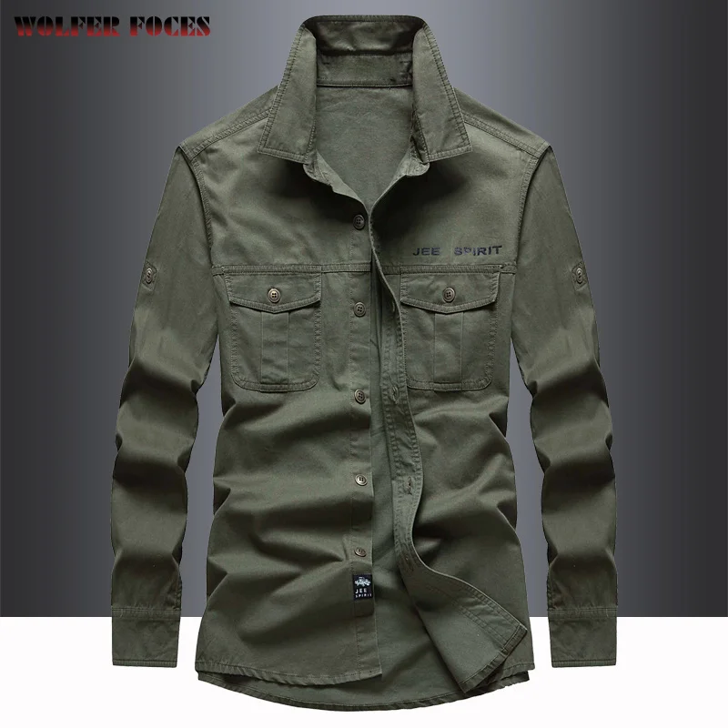 Men's Cotton Long-sleeved Shirt Autumn New Style Men's Business Casual Loose Large Size Fashion Tooling Shirt